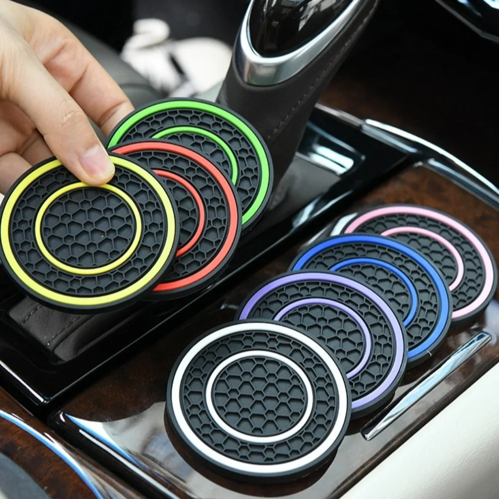 2Pcs Car Coasters 7cm 2.76inch PVC Anti-Slip Sift-Proof Cup Mats Beverage Coaster Car Bottle Holder Car Interior Accessories