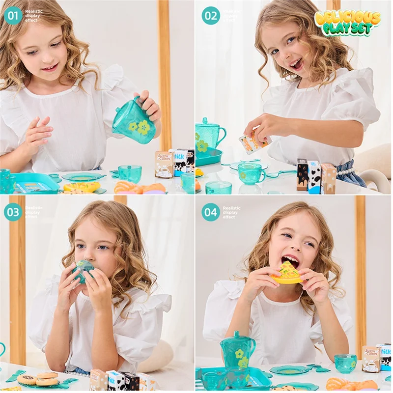 A19Q-33Pc Speelhuis Keuken Speelgoedset Kinderen Theekransje Speelset voor kinderen, Rollenspel Speelgoed met dessert en servies