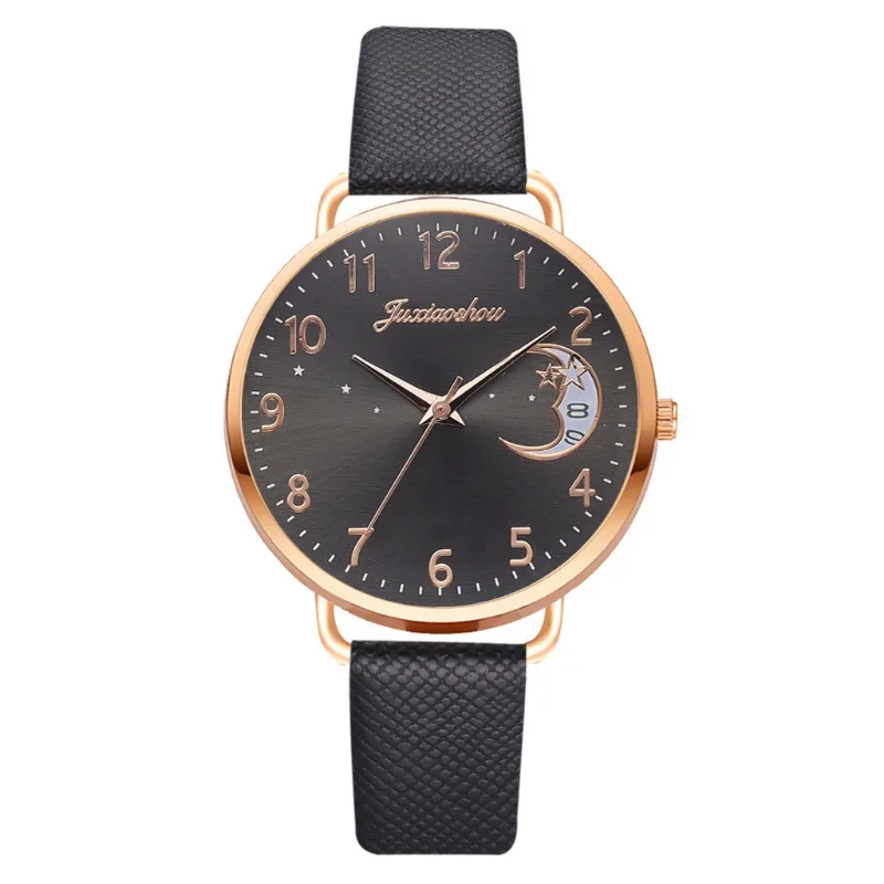 New Famous Brand Women Watch Moon Dial Quartz Watch PU Leather Strap Calendar Wristwatches Clock Gift Reloj Mujer Dropshipping