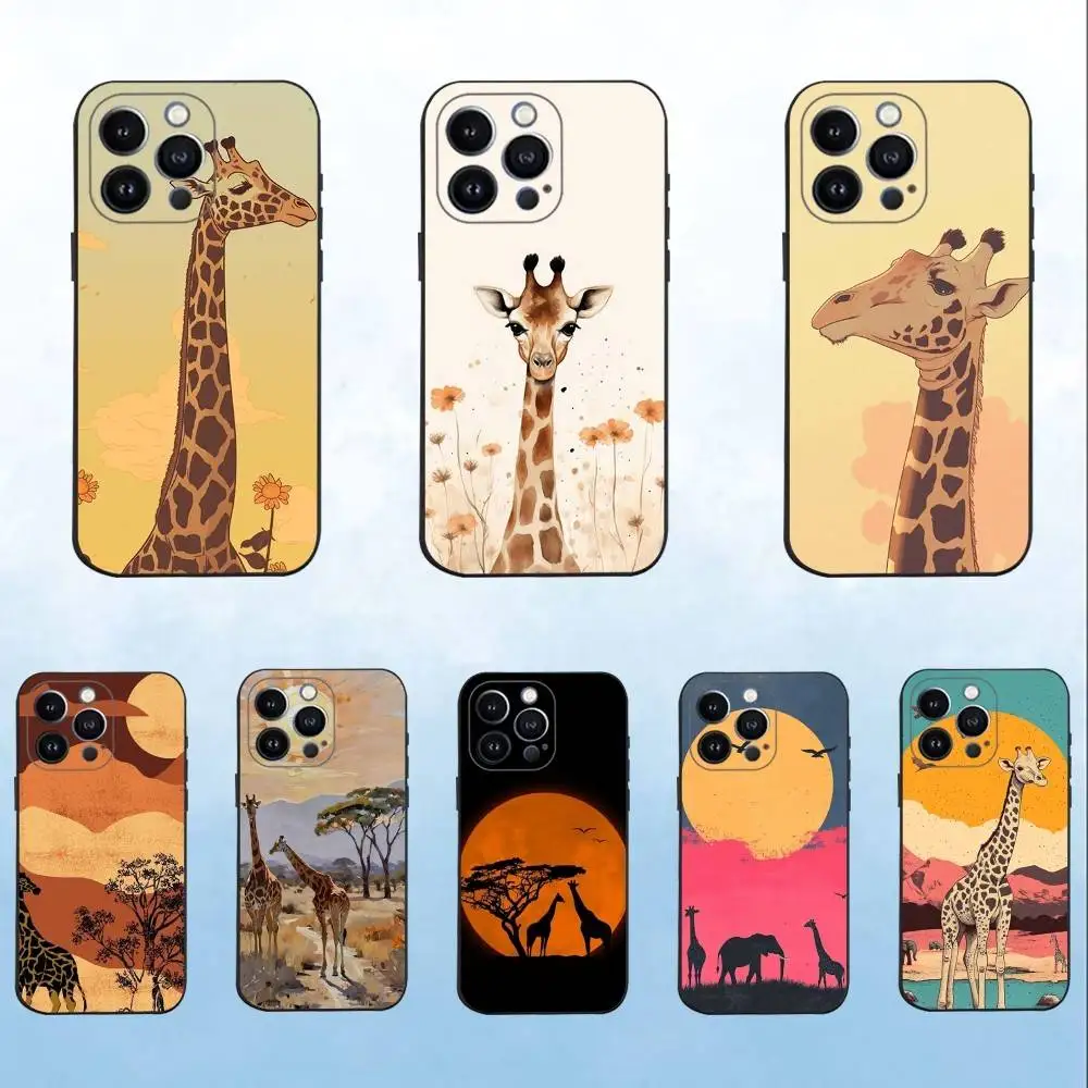 

Epc Giraffe Animal Cartoon Phone Case For iPhone 16,15,14,13,12,11 Plus,Pro Max,XS,X,XR,SE,Mini,8,7,Soft Silicone Black Cover
