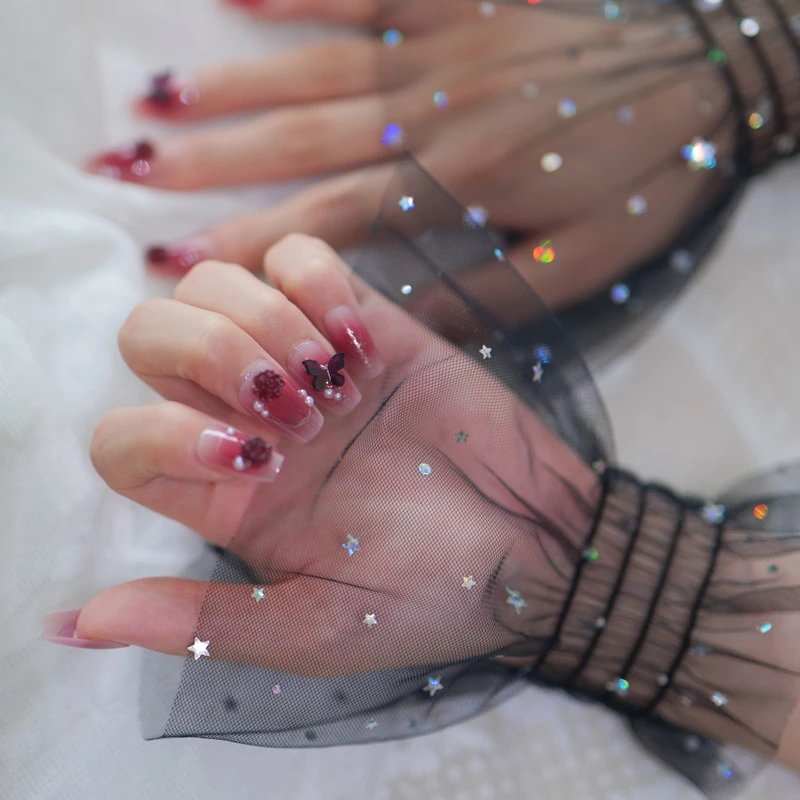 

Nail Art Shooting Props Sequin Tulle Wrist Cuffs Detachable Decorative Mesh Hand Sleeves Fashion Photoshoots