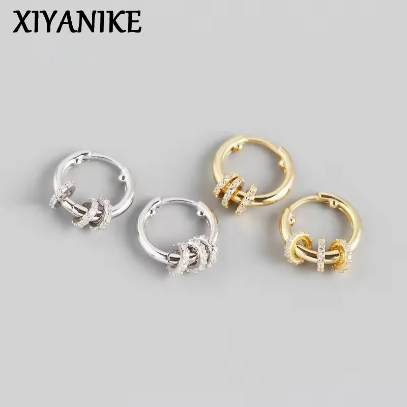

XIYANIKE Silver Color Two Wear Methods Small Circle Rhinestone Earrings Women Unique Design Fashion Light Luxury Jewelry