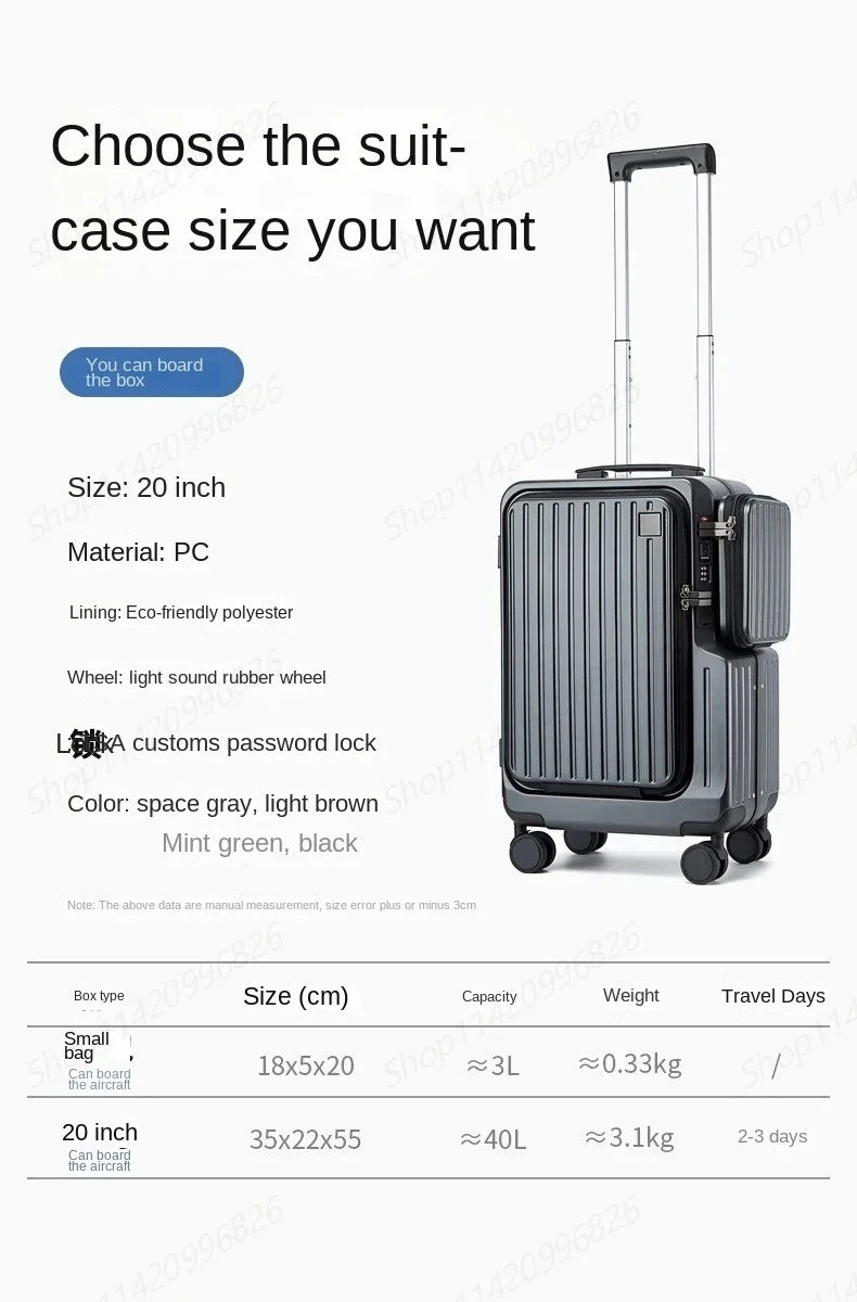 Handgepäck-Koffer mit Vorderöffnung, multifunktionaler Trolley-Koffer, 20-Zoll-Reisekabine, Passwortschloss, Gepäckkoffer, Reisetaschen – Detail 4