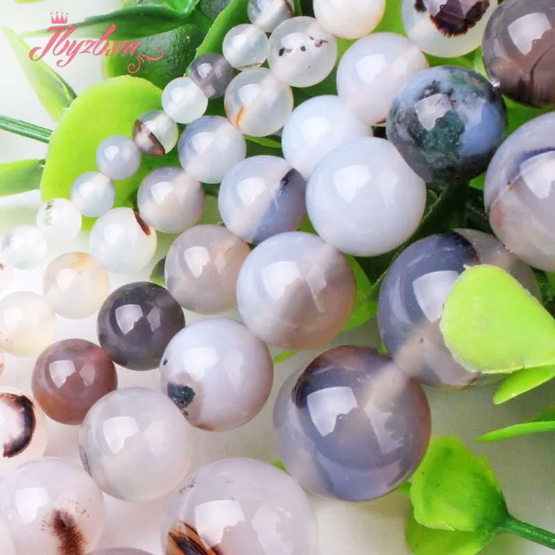 

4mm/6mm/8mm/10mm Natural Agate Light Gray Round Smooth Stone Beads For Jewelry Making Necklace Strand 15 Inches DIY Loose Beads