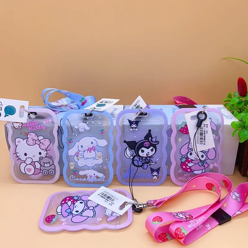 

Cute cartoon Transparent card sleeve good-looking With hanging rope kuromi hello kitty Card sleeve kawaii