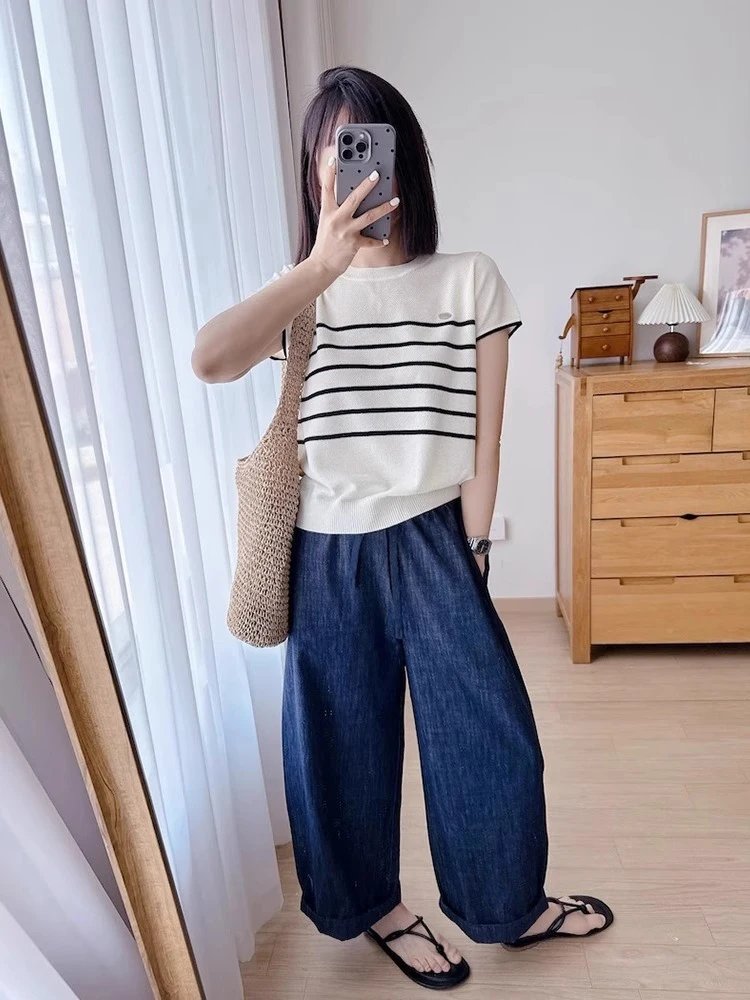 Anti-Aging Color Blo Summer Knitwear Casual Loose ort Sve Hollow out Design Versatile Top Korean Sle round Ne