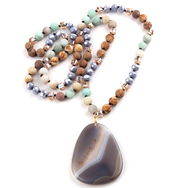 RH Fashion Bohemian Jewelry Accessory Stones Knotted Crystal With Stone Drop Pendant Necklaces For Women Gift