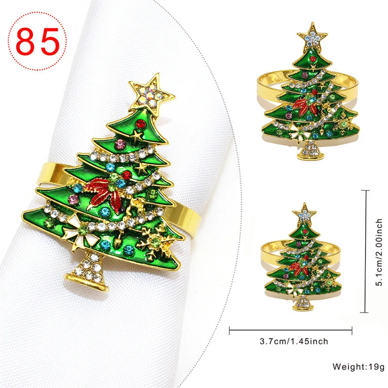 Diamond-Encrusted Christmas Tree Napkin Rings Set for Hotel Dining Table Decorations Oil-Drip Resistant Christmas Napkin Clasps