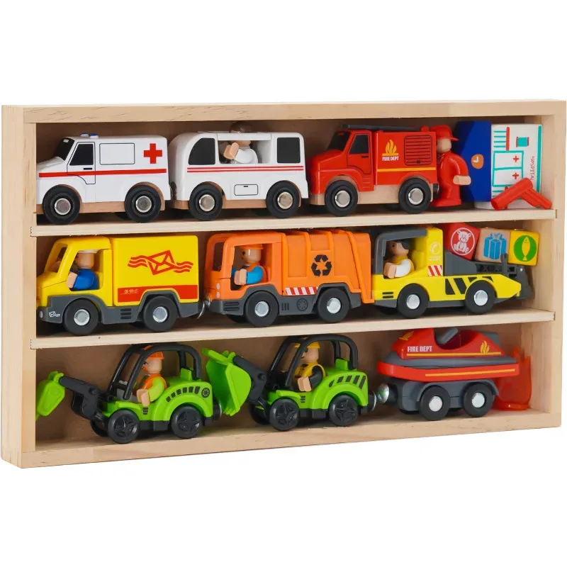 

TEMIKIDS Toy Car Children's Wooden Box Small Train Combination Set Multi-Functional Scene Compatible Wooden Track Children's Gif