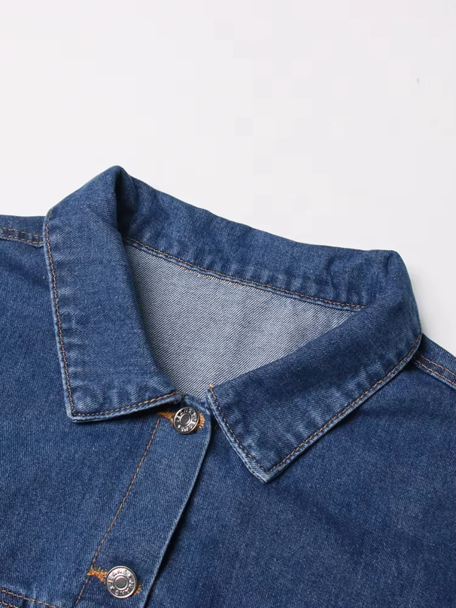 CHICEVER-Veste en jean à carreaux pour femme, blouson à manches longues, avec revers, style décontracté, à la mode
