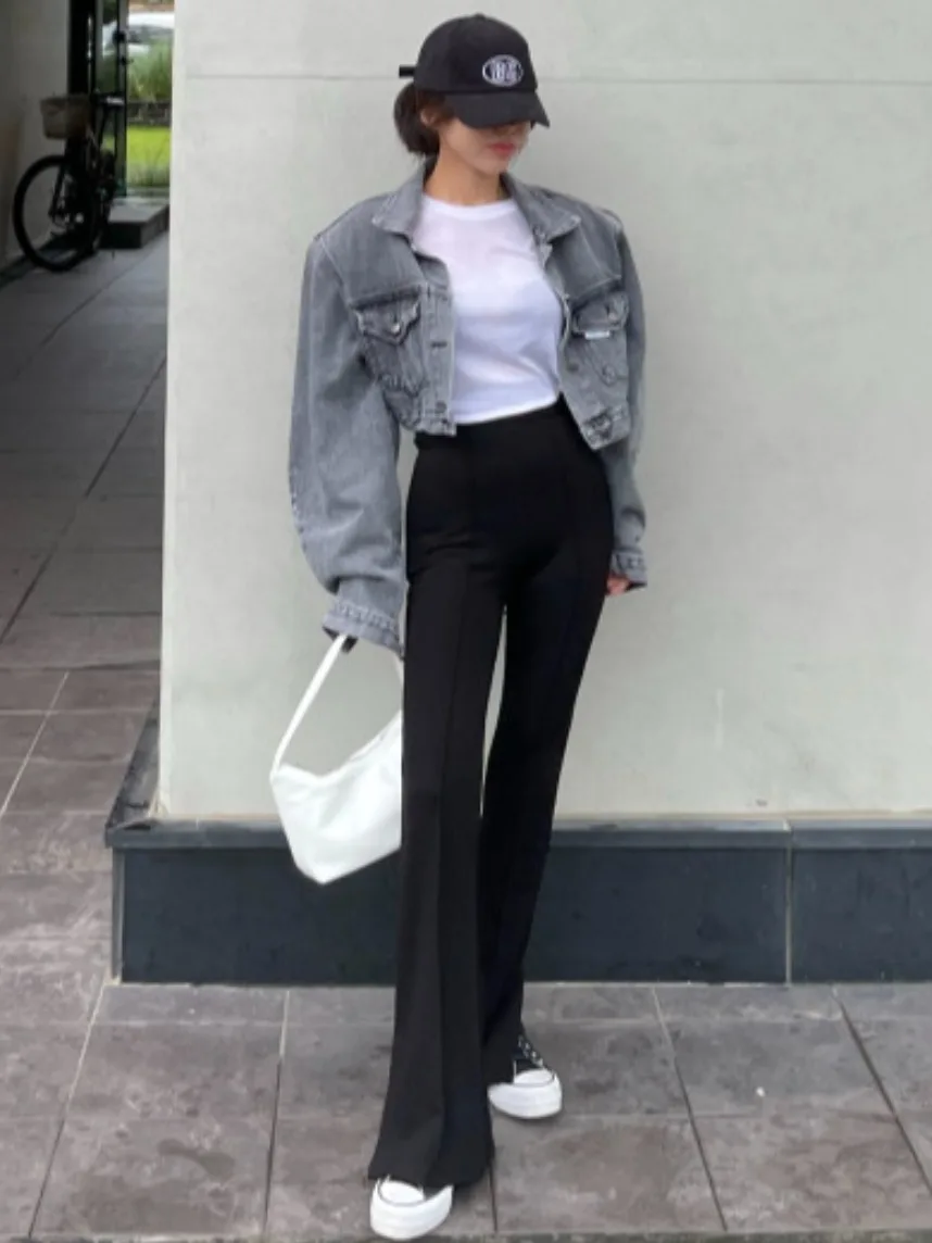 

ort Loose Fit Denim Jaet Women's Autumn New Sle Long Sve Turn-down Collar Casual Top Small Label