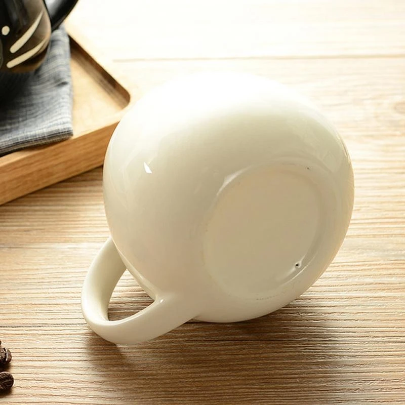 

J15U 420ml Lovely White / Black for Cat Coffee Milk Light Ceramic Lovers Mug Couples