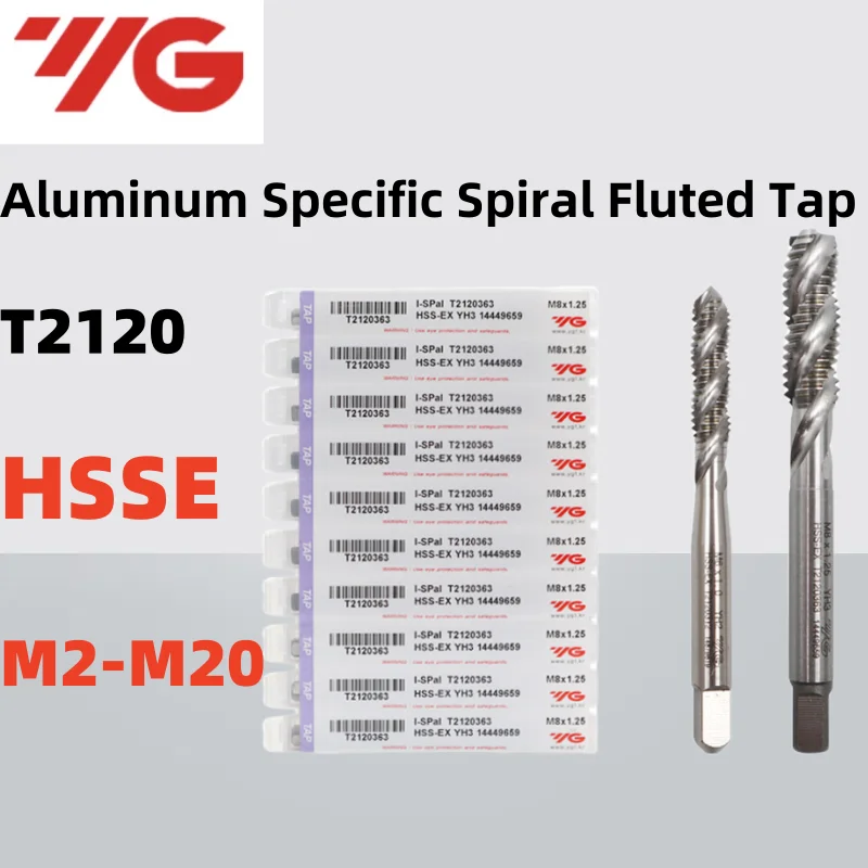 

1PCS Korea YG JIS HSSE T2120 Spiral Fluted Tap Metric M2M3M4M5M6M8M10M12-M18M20 Machine Tap Screw Special for Aluminum specific