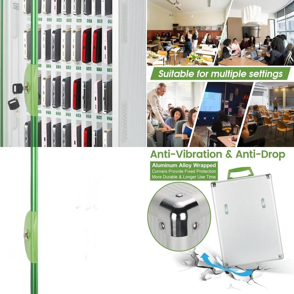 

Green Aluminum Alloy Wall-Mounted 36-Slot Mobile Phone Locker with Key for School, Office, and Exam Rooms