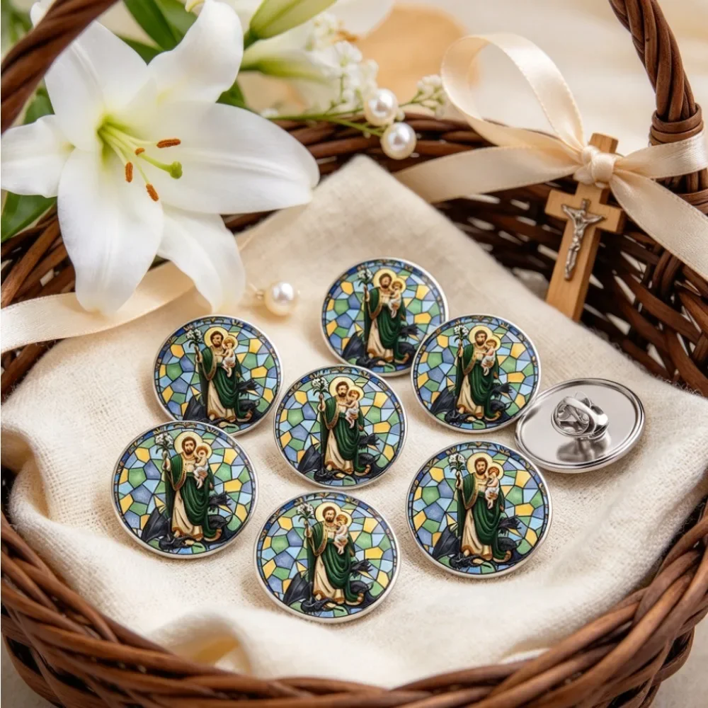 6-20Pcs St Joseph Lapel Pin, Vintage Stained Glass Catholic Brooch, Baptism Confirmation Christmas Religious Favor Gift