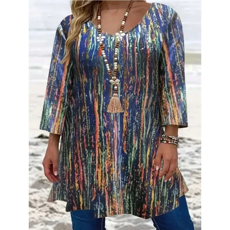 

Большие размеры 1XL-5XL, новая женская футболка с принтом, женская повседневная свободная футболка с длинными рукавами, женский элегантный топ