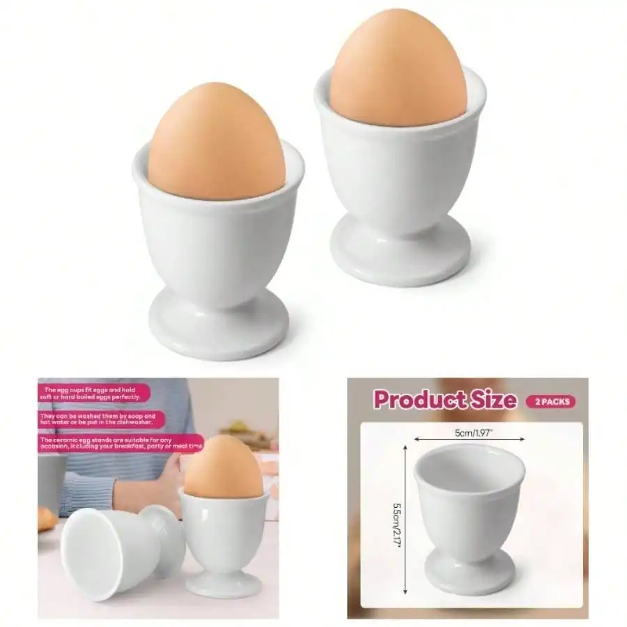 

2 Pcs Ceramic Stand Holders, Porcelain Holders White Cups Soft Boiled Eggs In Kitchen, Restaurant Breakfast And Party Dinning
