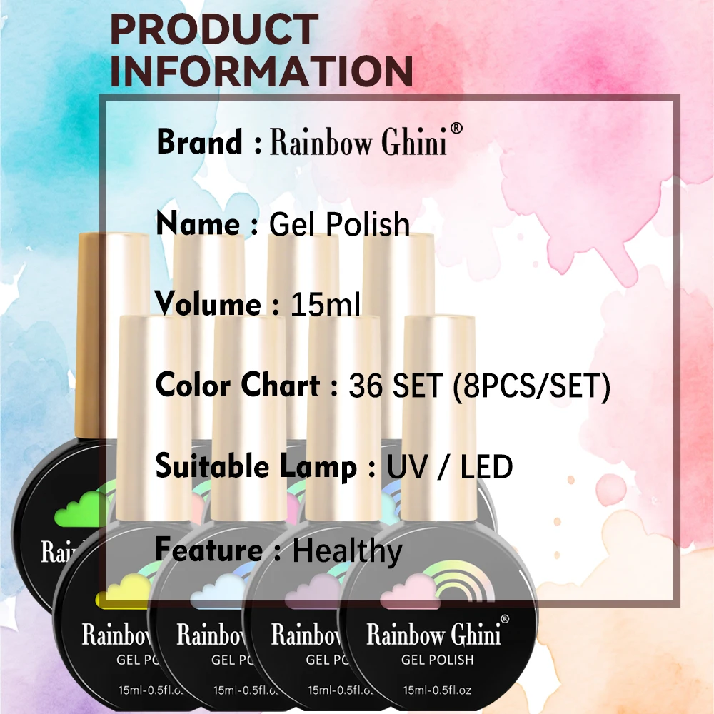 Rainbow Ghini 15ml 8 pezzi Set di smalti gel UV LED Glitter Neon Rosso Salone di Natale Colori gel Vernice semipermanente Manicure ﻿