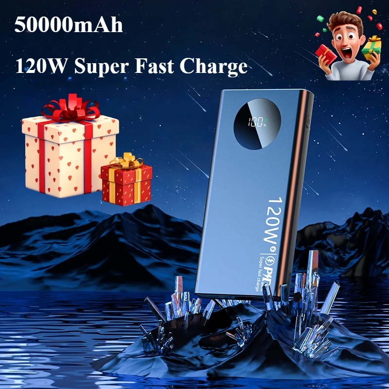 

New 50000mAh Large Capacity Power Bank 120W Super Fast Charging External Battery, Charger for iPhone Xiaomi Huawei Samsung