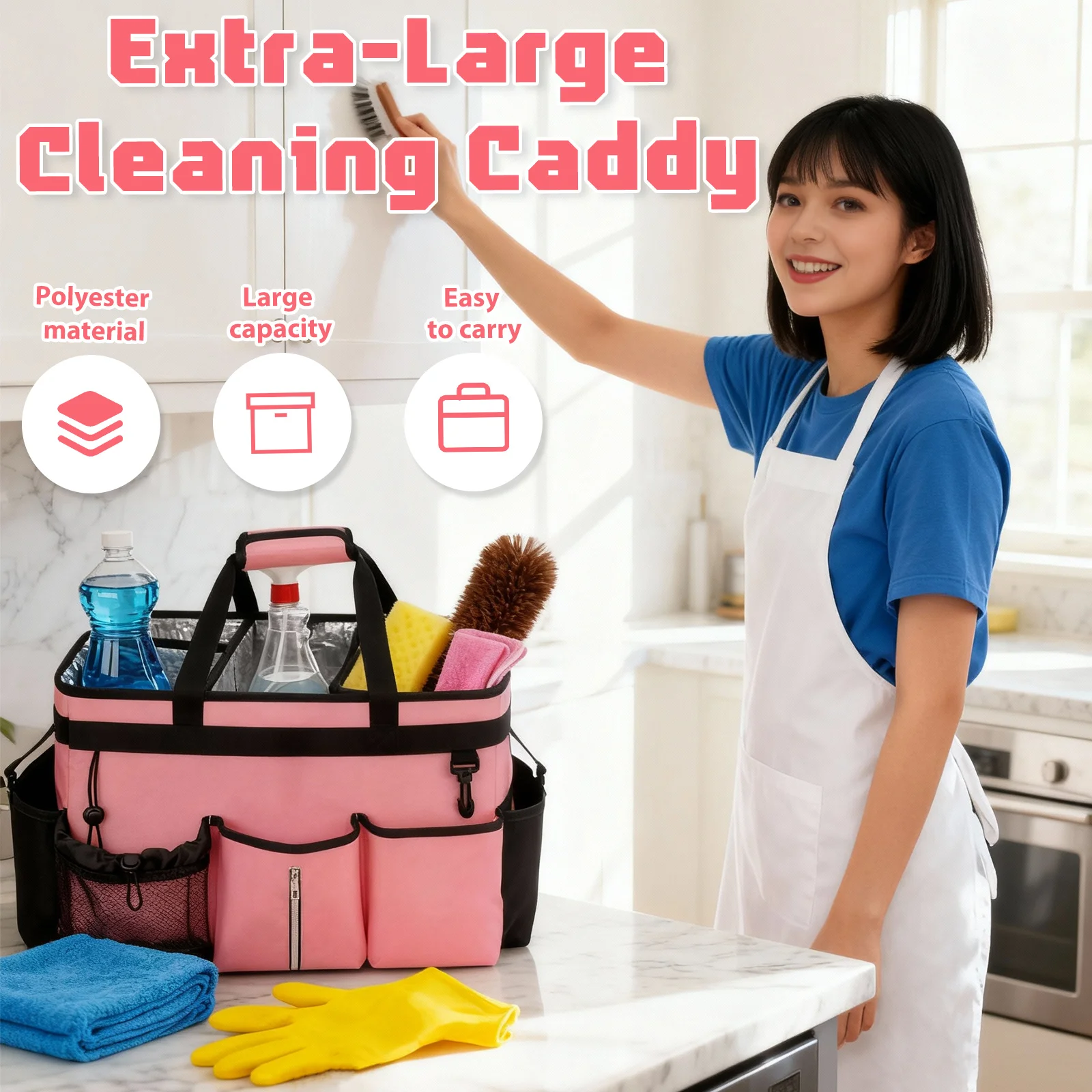 حقيبة تخزين أدوات التنظيف شديدة التحمل يمكن ارتداؤها مع فواصل قابلة للفصل، حقيبة أدوات متعددة الوظائف ذات سعة كبيرة #2