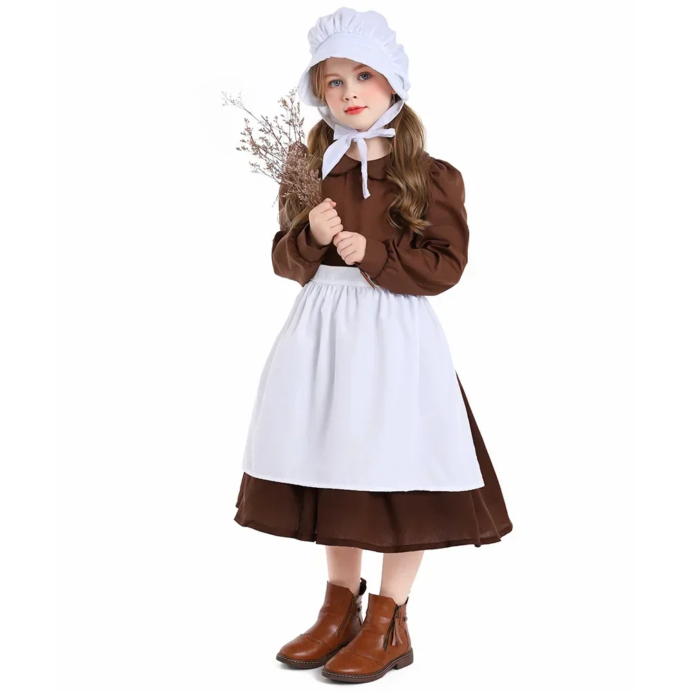 Pilgrim Girl Costume Colonial Farm Rural Girl Pioneer Luke Children's Cosplay Costume