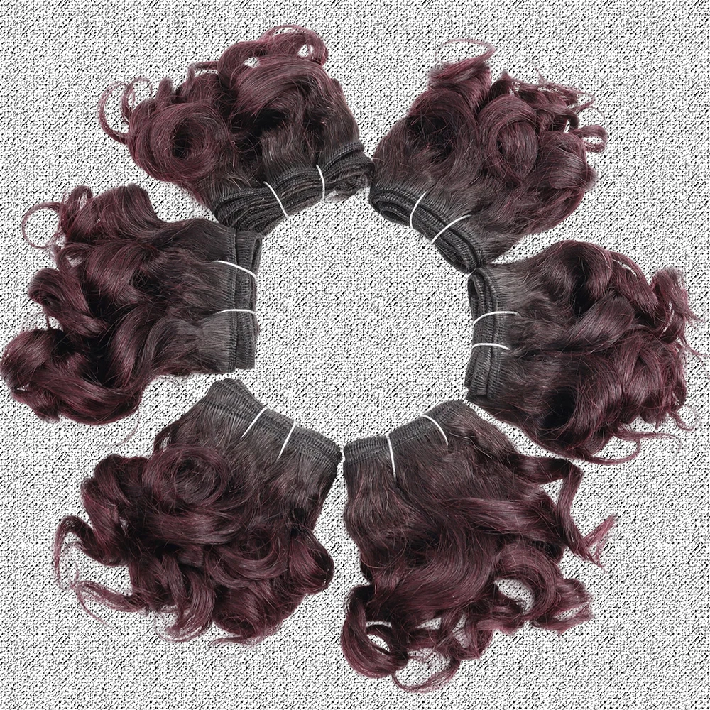6Pcs/Lot Bouncy Curly Hair Bundles Double Draw Human Hair Indian Short Cut Remy Human Hair Extensions Natural Black Brown Color - view 3
