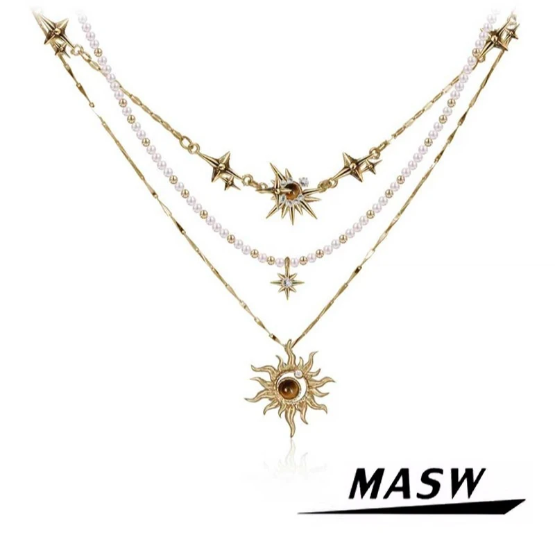 

MASW Original Design Luxury Vintage Multi Layer Necklace For Women Party Gifts Fashion Accessories Hot Sale Modern Jewelry