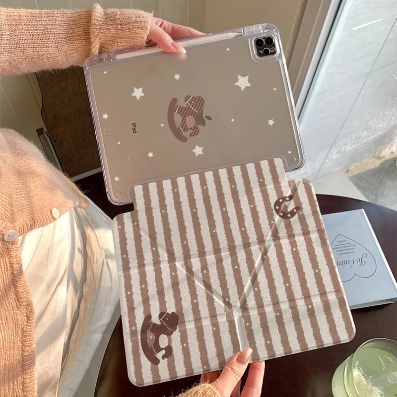 

Rocking Horse Striped Pen Slot Tablet Case For Mini 7 6 iPad 11 10 6 5 Pro 2024 2022 2021 2020 2018 Air2025 2024 5 4 3 Cover