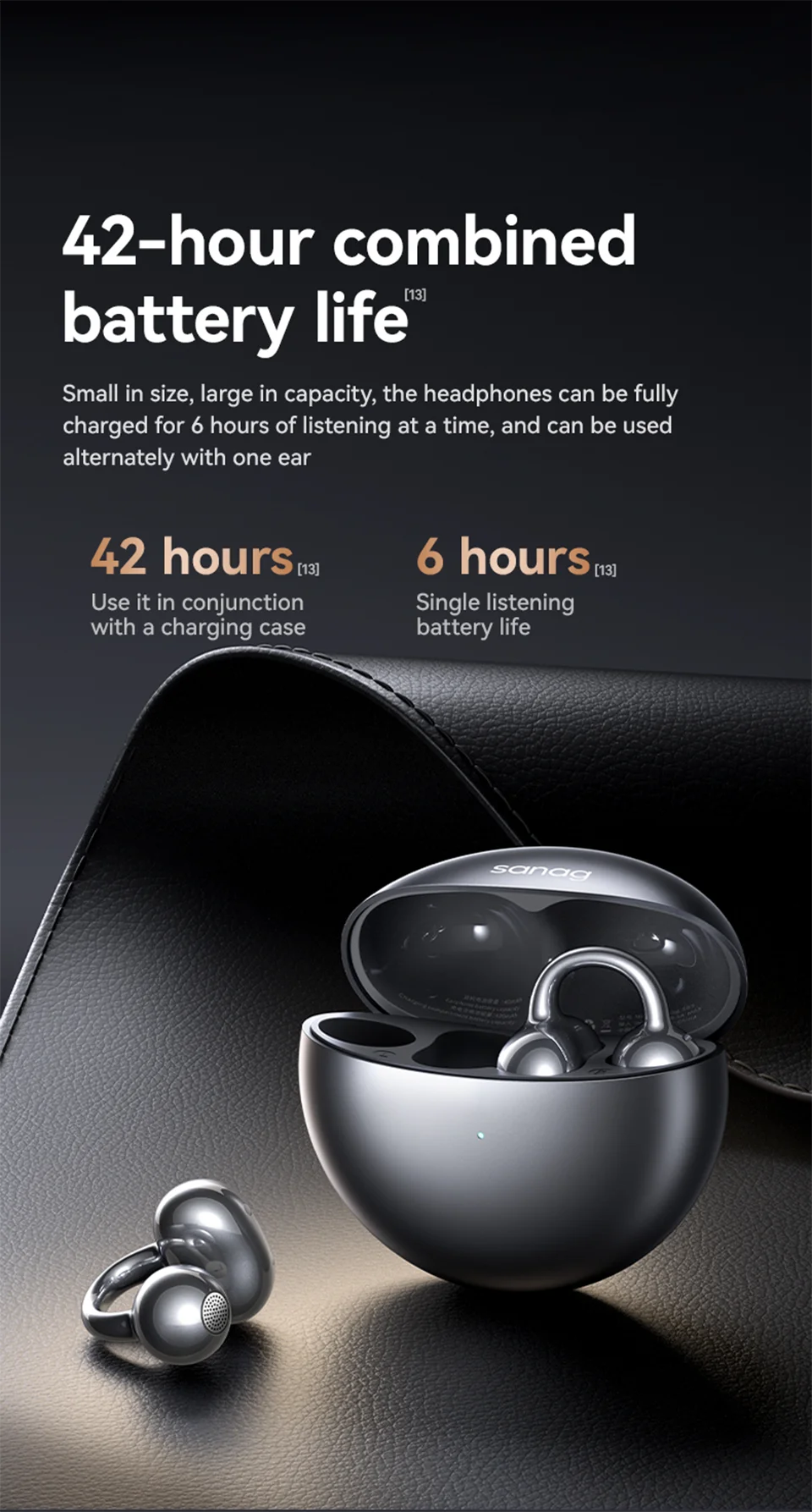 Sanag S6S Ultra-Ohrclip-on-Ohrhörer mit offenem Ohr, HiFi-Kopfhörer mit verlustfreier Klangqualität, kabellose Bluetooth-Ohrhörer mit tiefem Bass – Detail 16