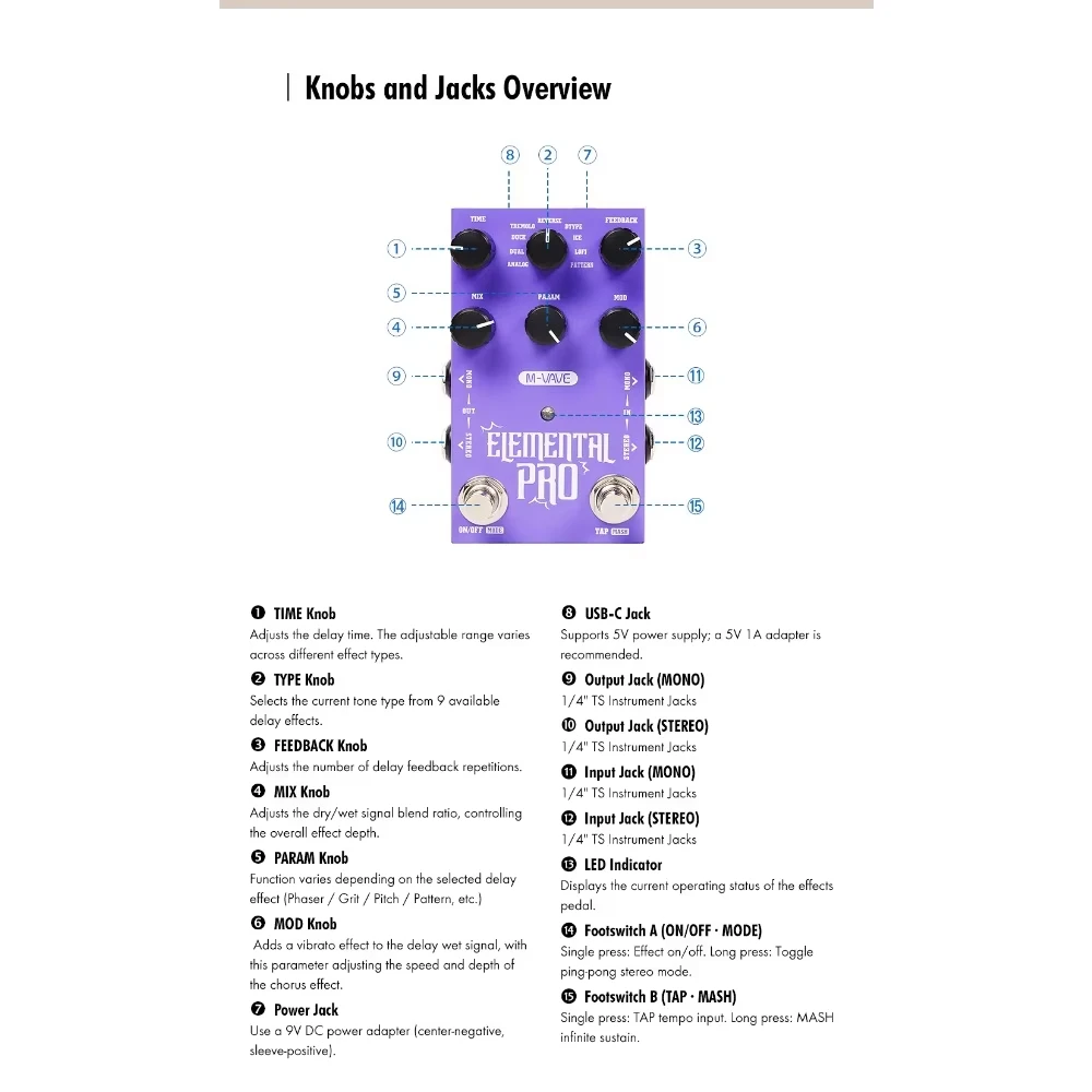 M-VAVE GALAXIA Stereo Reverb Pedal 9 Delay 9 Reverb & ELEMENTAL PRO Delay Effect Pedal Electric Guitar Bass Single Effects view 5