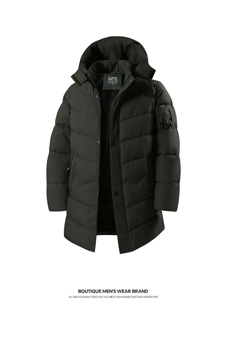 Winter 2026 New Fashion Men Solid Color Long Sleeve Zipper Casual Trendy Simple Daily Basic Hooded Parkas Male Top Clothing Coat