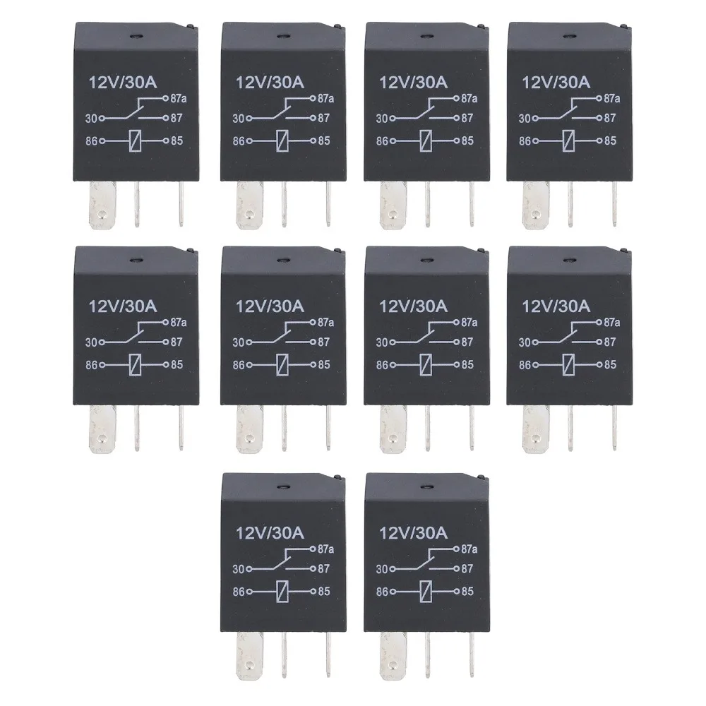 

10 шт. комплект реле 4-контактное/5-контактное фиолетовое реле 12 В 30 А 36,6*23*15,5 мм автомобильное реле автомобильное реле система кондиционера
