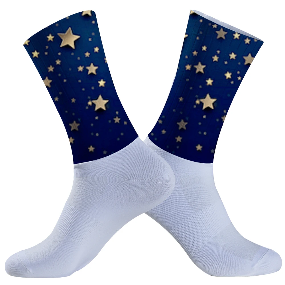 Chaussettes de cyclisme coordonnantes pour hommes, poignées en coton, tube moyen, astronomique, respirant, fitness, entraînement Pilates, 2024