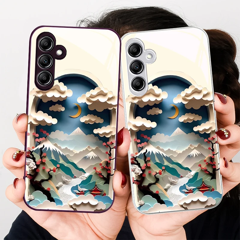 Landscape Moon Clouds for Samsung Galaxy A01 02 03 Core A04 A14 4G A13 54 34 31 20 25 23 22 5G S21 Ultra S20 glass phone case