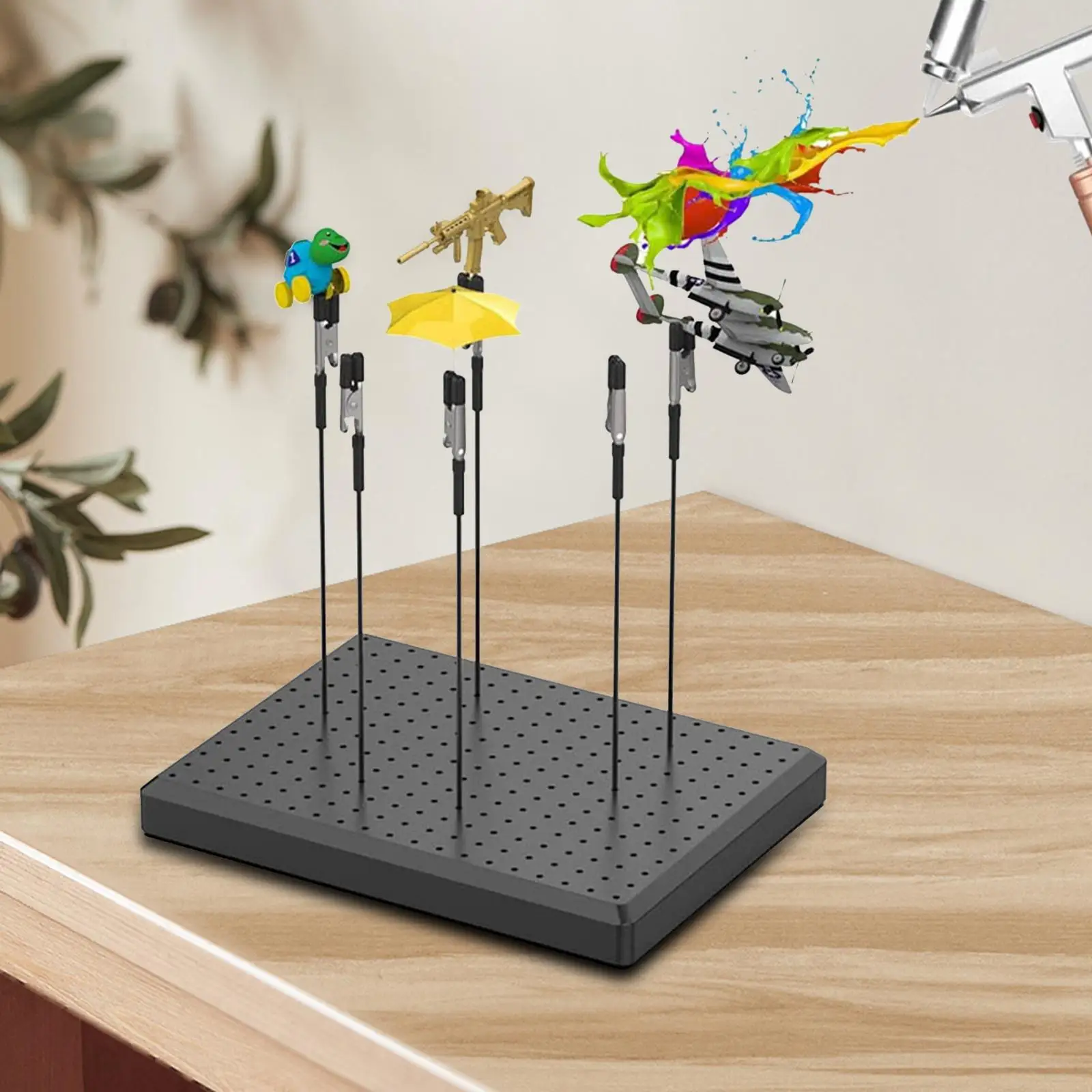 

Painting Stand Base Holder and 10Pcs Alligator Clip Sticks Set for Hobby Model Parts Assemble Versatile Professional Durable