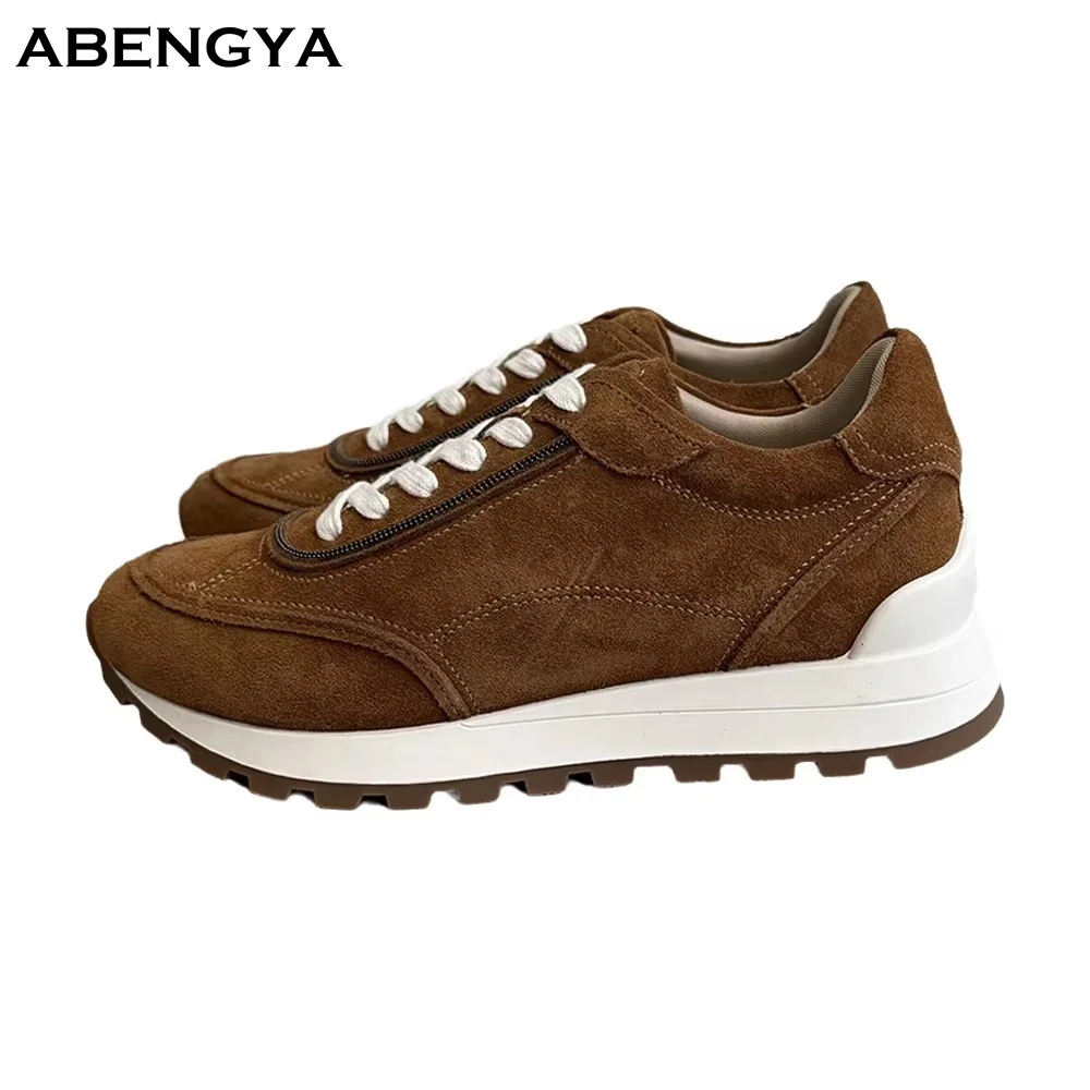 

Autumn New Kid Suede Flat Loafers Shoes Women Round Toe Lace Up Dress Shoes Designer Casual Party Vacation Walking Shoes Women