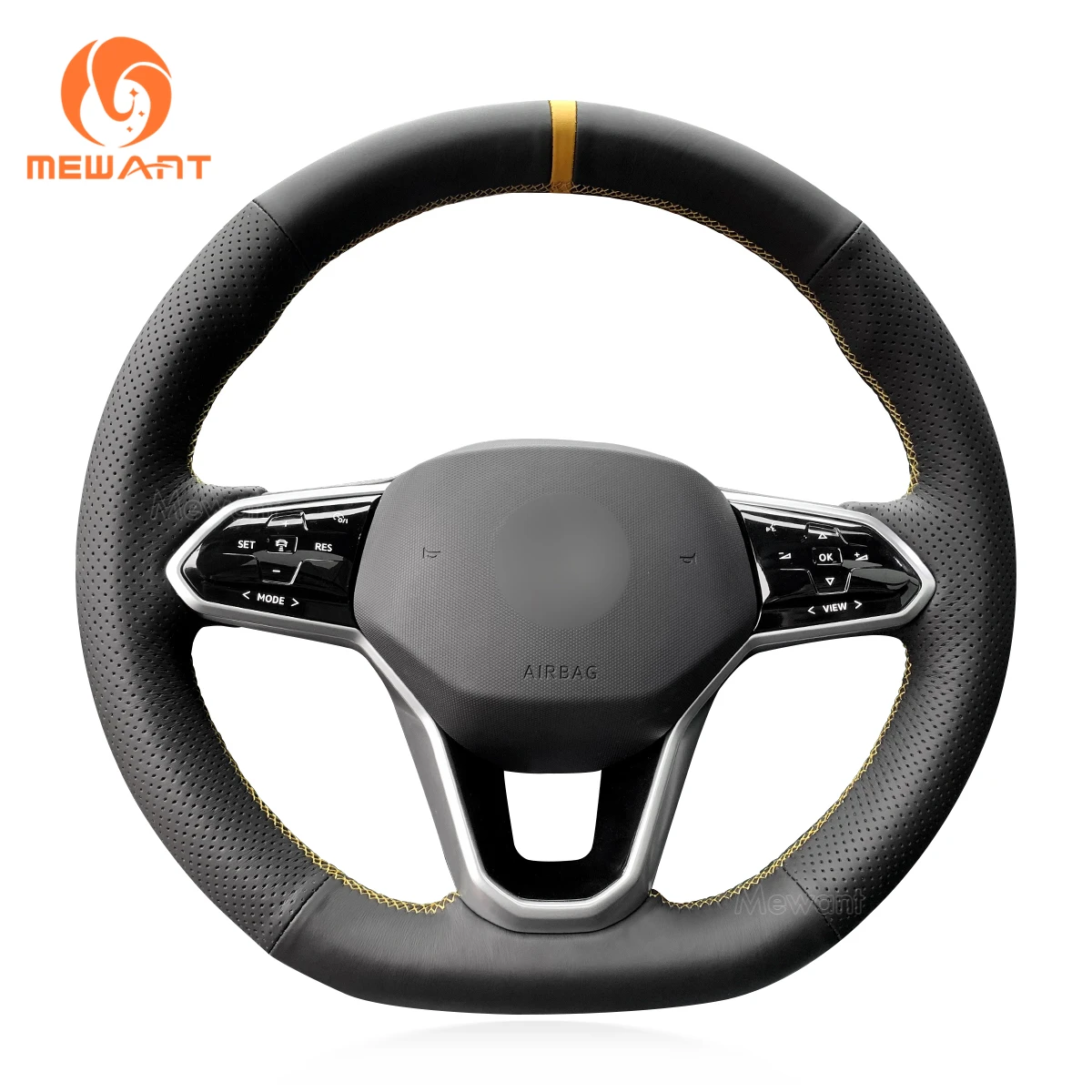 

Mewant Black Genuine Leather Car Steering Wheel Cover for Volkswagen VW Arteon Atlas ID4 Taos Atlas Cross Sport 2020-2021