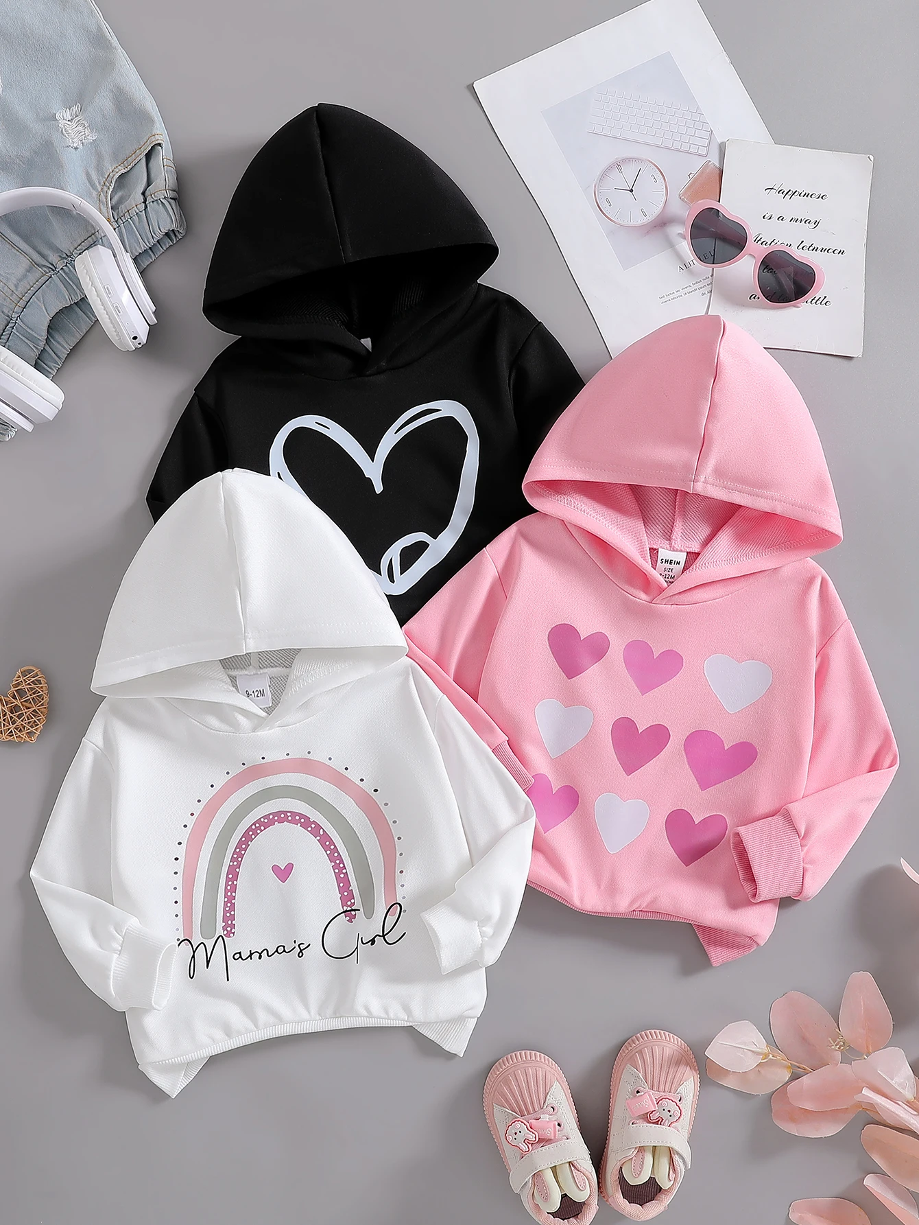 

Baby Girl Autumn Cute Hoodie 3-Piece Set Love/Rainbow/Multi Heart Printed Cute Casual Children's Hoodie Combination