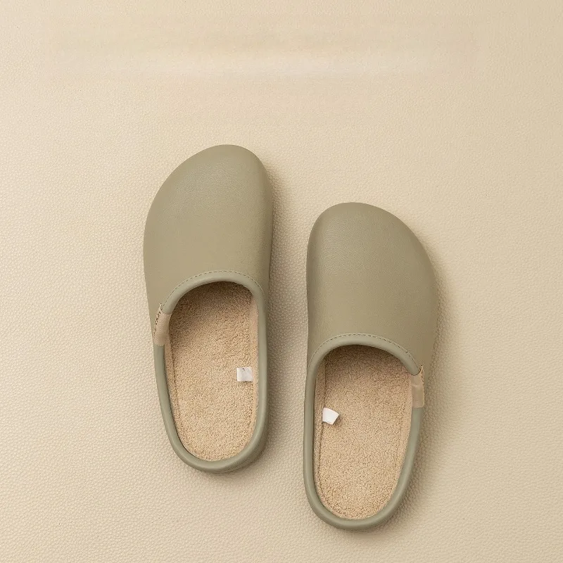 

Far Port Men's Maillard Leather Pattern Waterproof Cotton Slippers Women's Autumn Winter Warm Plush Home Indoor Non-Slip Winter