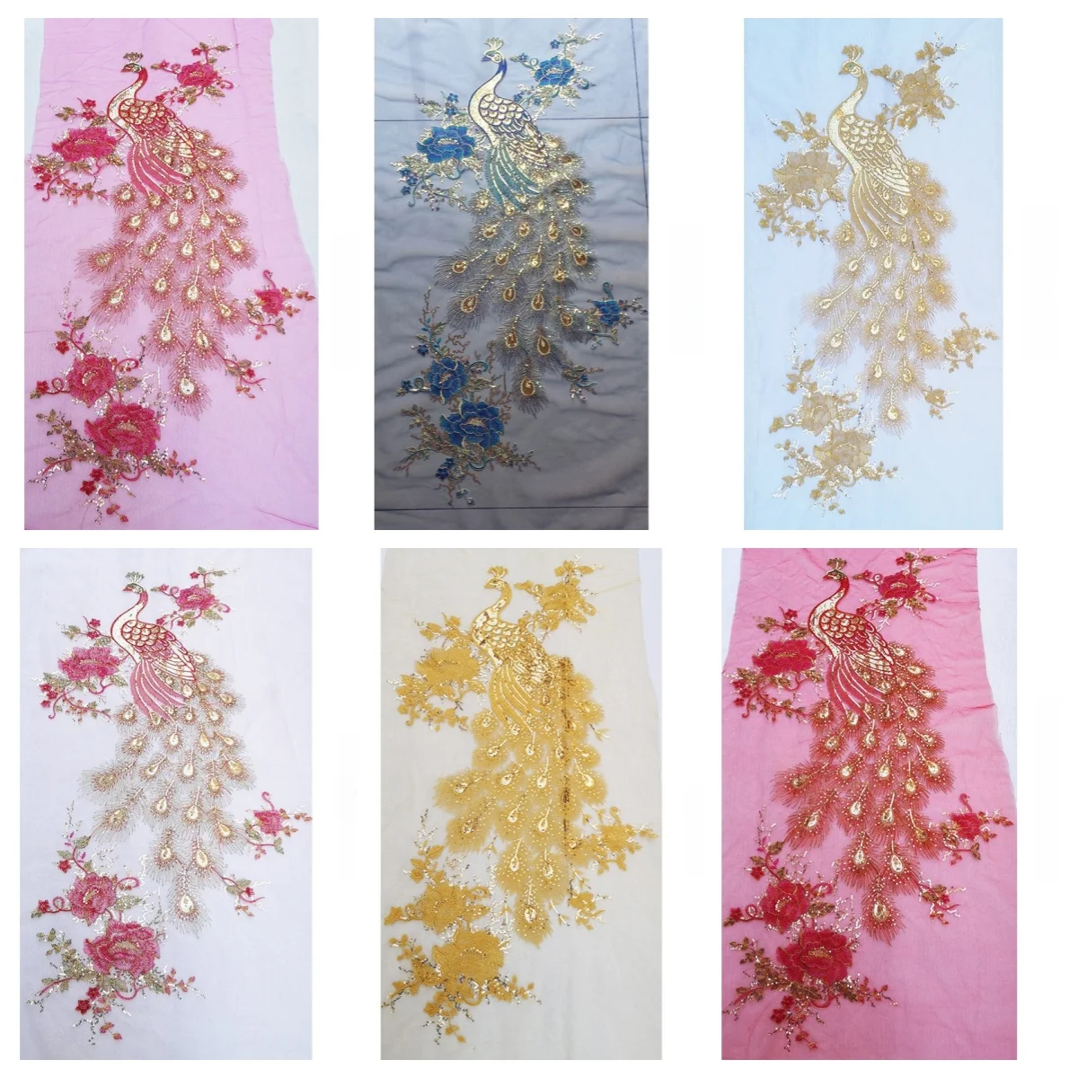 Gold-Red Peacock Floral Embroidered Trim All-Over DIY Festive Costumes Stage Outfits Perfect Trim