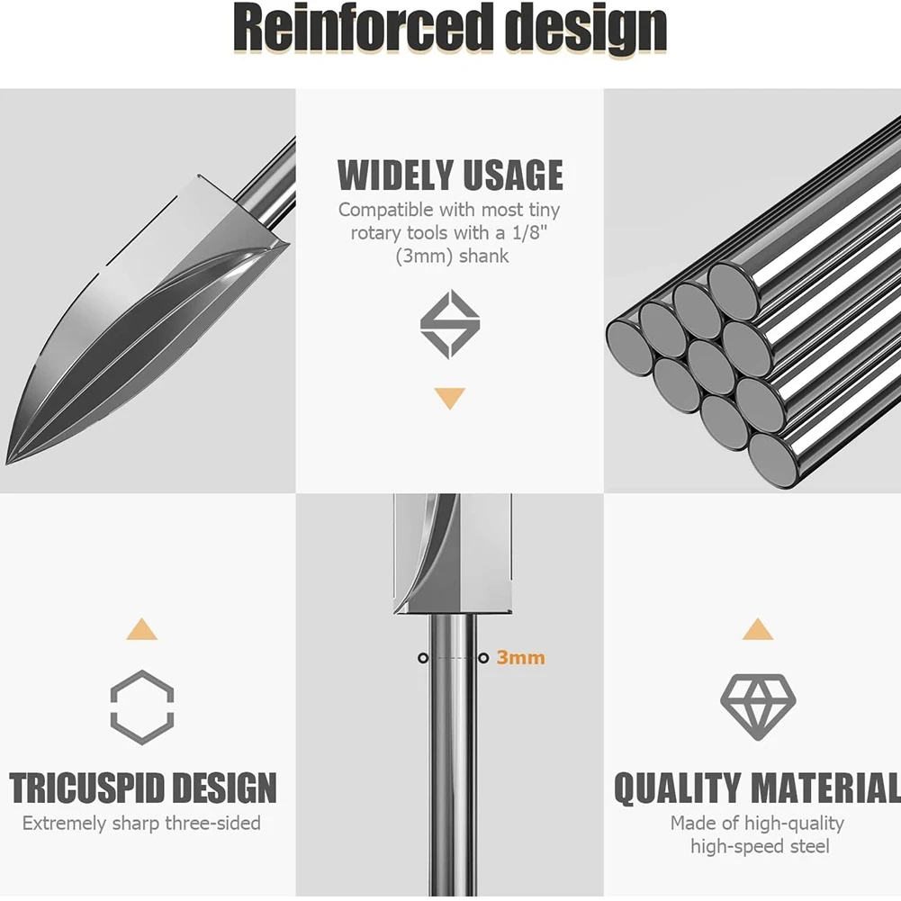 HSS Gravação Broca Ferramenta para Ferramenta Dremel, Ferramentas de Escultura em Madeira, Acessórios Artesanais em Madeira, 1,8 "Shank, 4486 Chuck, 7 Pcs
