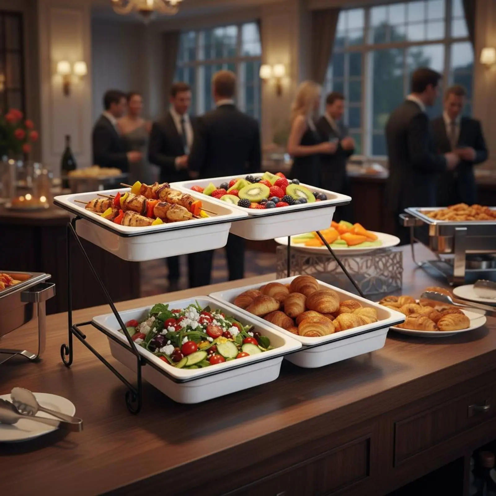 

Lidded Food Serving Station Shatter-Resistant Trays 2-Tier Buffet Serving Stand Rectangular Food Display Stand Versatile Use