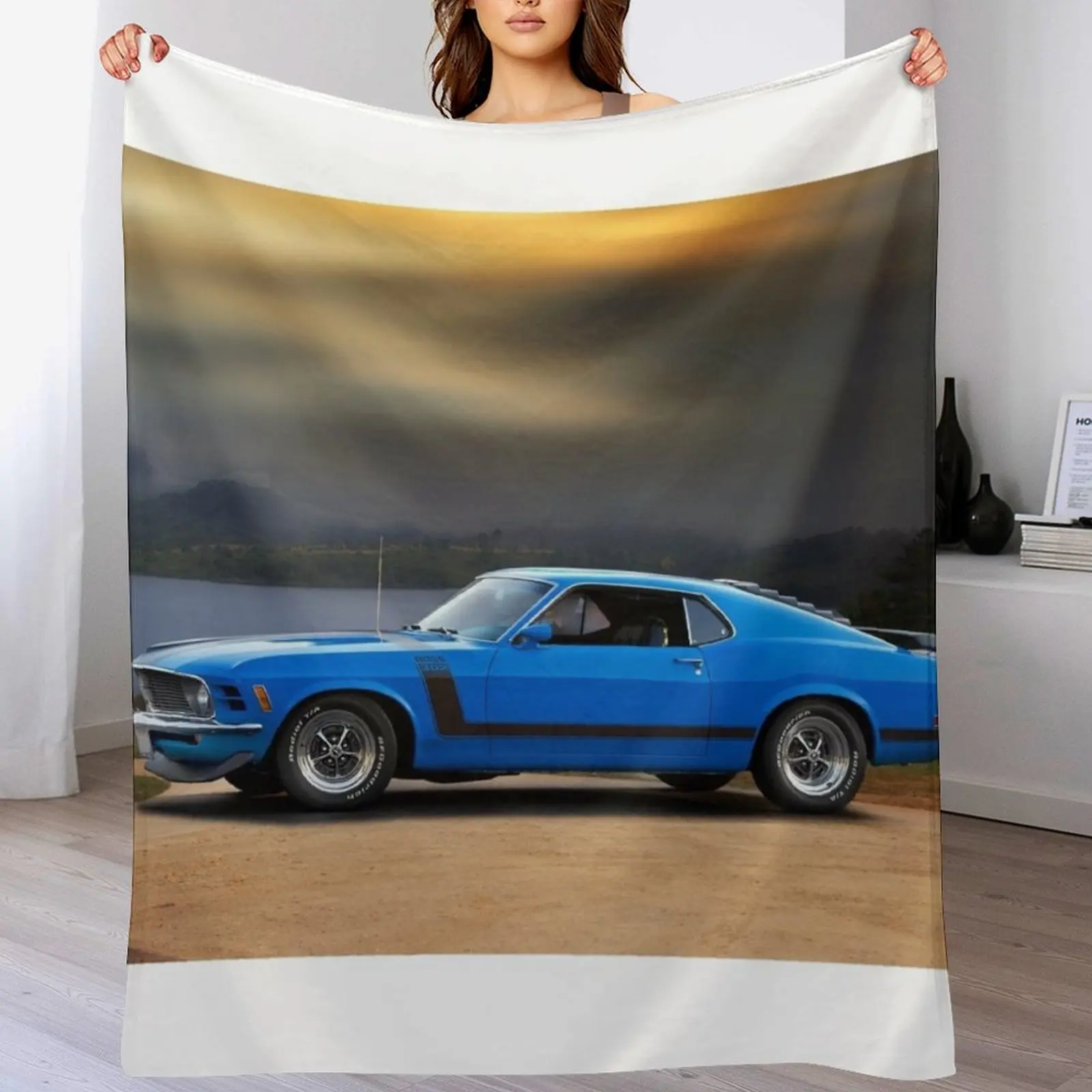

1969 Ford Mustang Boss 302 Throw Blanket Single Furrys Camping Baby Blankets
