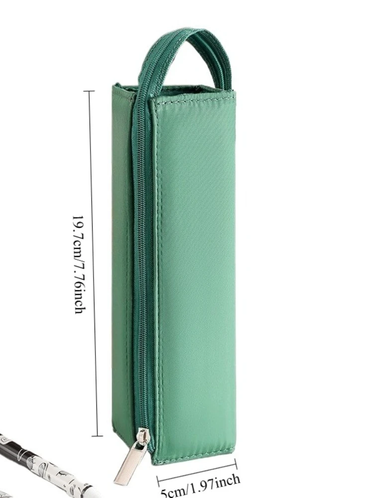 Trousse à crayons carrée Simple de couleur unie pour étudiants, Type ouvert avec poignée, organisateur de papeterie Portable de grande capacité pour le nouvel an