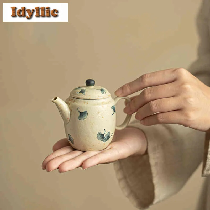 

150ml Hand-painted Ginkgo Teapot Vintage Tea Infuser Pot Tea Brewing Kettle With Ball Hole Chinese Tea Set Decoration Ornaments
