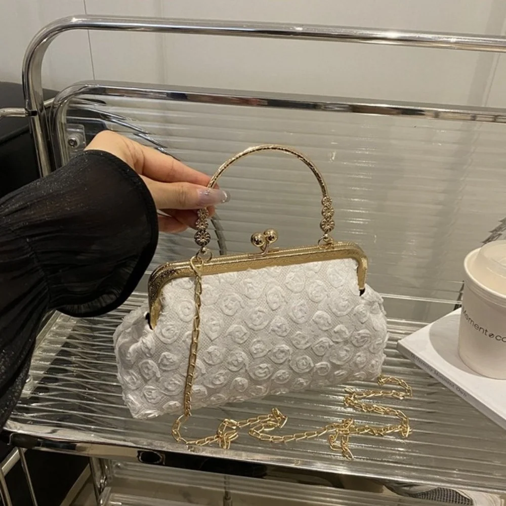 Bolsa de banquete de festa de corrente portátil estilo coreano portátil beijo bloqueio bolsa de ombro flor grande capacidade crossbody saco senhoras