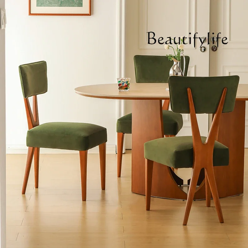 

living room solid wood soft bag dining table and chairs retro backrest Medieval style solid wood dining chair household
