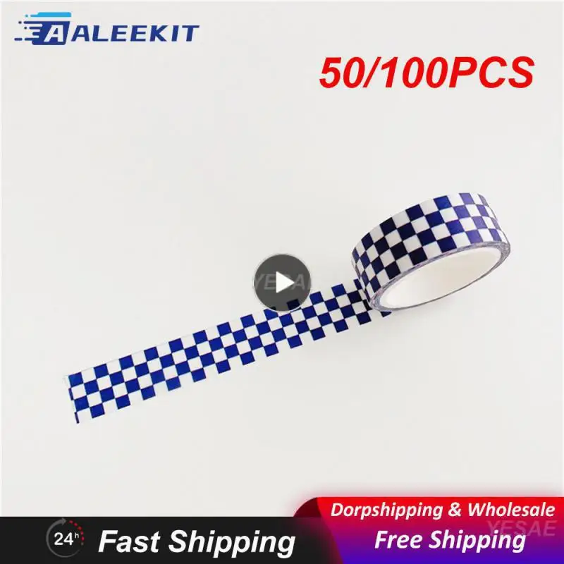 50/100PCS Material Paste Adhesive Multipurpose Adhesive Decorative Sticker Unique Blue Check Pattern Design Easy To Use