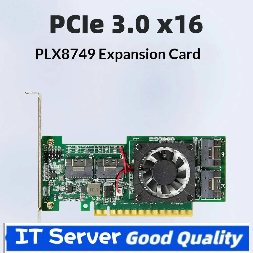 PCIe 3.0 x16 Expansion Card PLX8749 Split-Free 4-Port SFF-8654 8i Adapter for M.2 NVMe U.2 SSD Graphics Cardacity