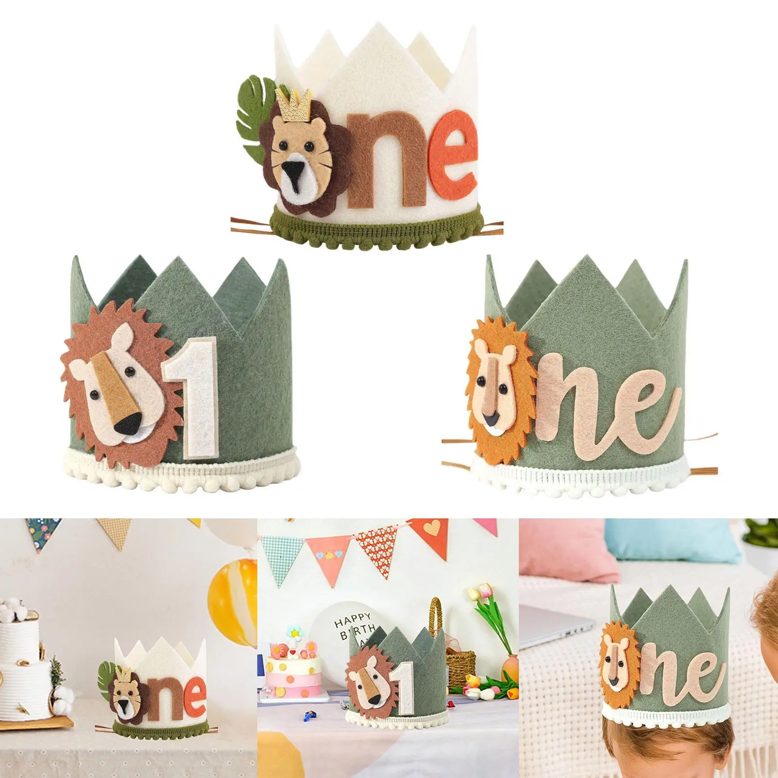 ライオンの最初の誕生日の王冠 ジャングル動物の帽子 ソフトクロスのヘッドドレス 子供の誕生日パーティー カーニバル用